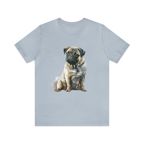 Loving Pug in Watercolor - Short Sleeve Tee Light Blue